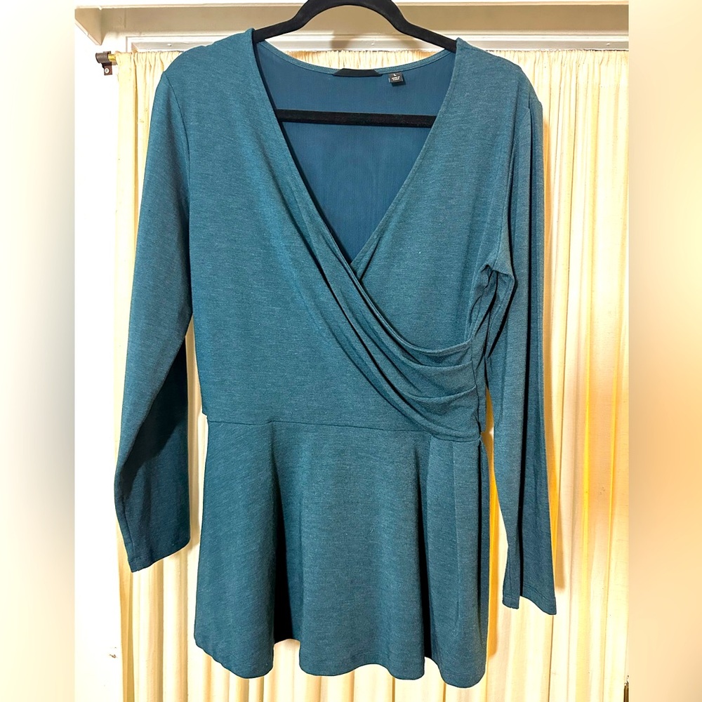 Betabrand Pose Peplum wrap top, Forest Green; Large